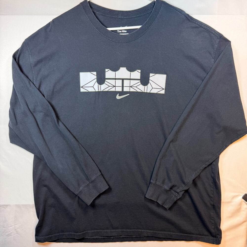 Nike Lebron James Crown Logo Loose Fit Long Sleeve Black T Shirt Mens Size XXL